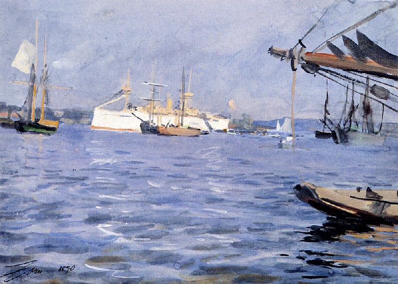 Anders Zorn The Battleship Baltimore in Stockholm Harbor oil painting picture